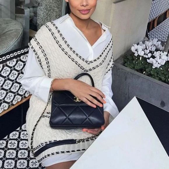 Zara Cable Knit Whip Stitch Sweater Vest Ecru Black Size Small - Picture 6 of 12